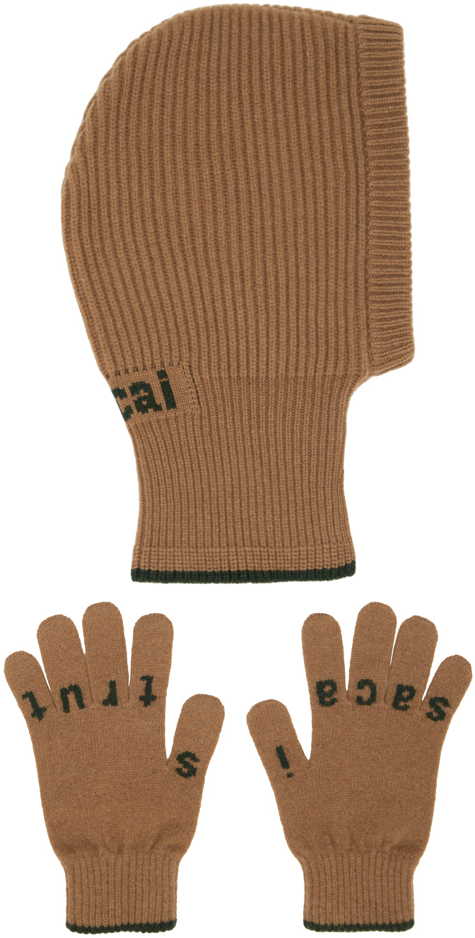 Beige Jacquard Balaclava & Glove Set