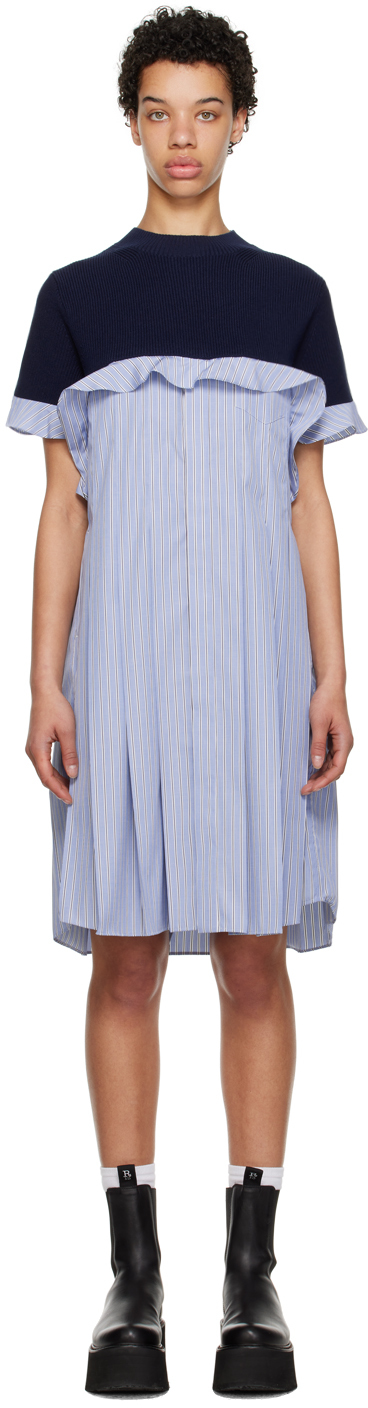sacai panelled striped minidress - Blue