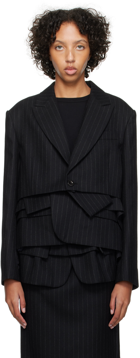 SACAI BLACK CHALK STRIPE BLAZER