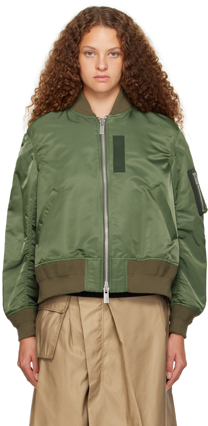 Khaki Short Sleeve Bomber Jacket In Green