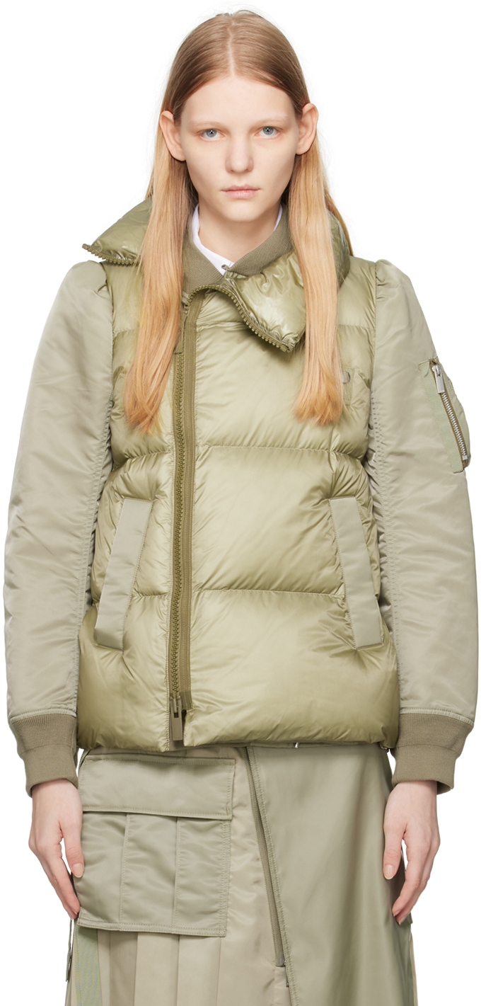 sacai: Khaki Quilted Jacket | SSENSE Canada