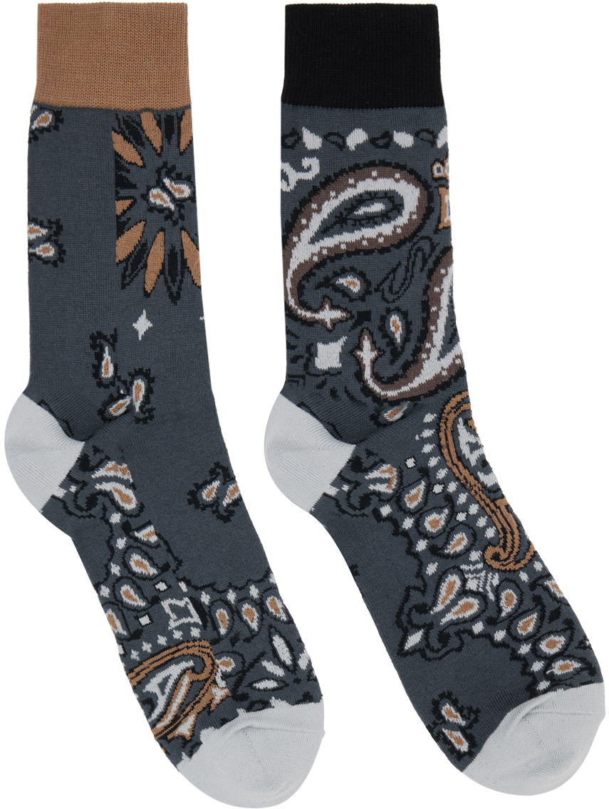 Sacai Gray Bandana Socks In 301 Gray