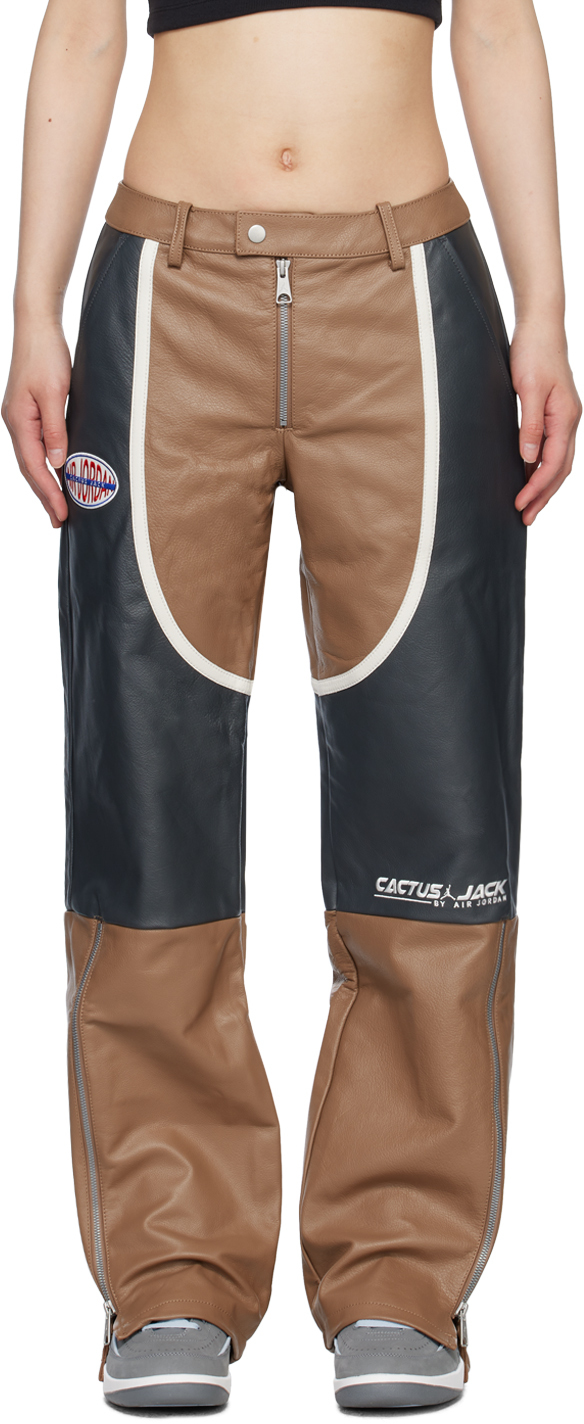 Nike Brown & Black Travis Scott Edition Leather Pants In Archaeo Brown ...
