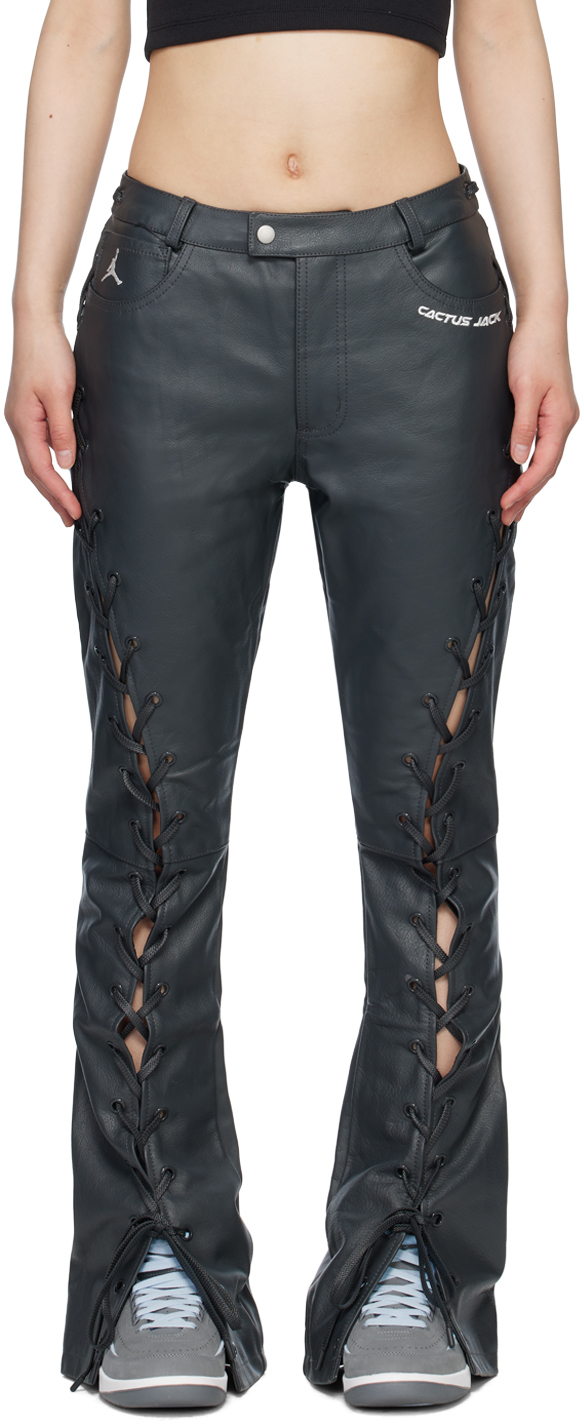 Black Travis Scott Edition Leather Pants by Nike Jordan on Sale