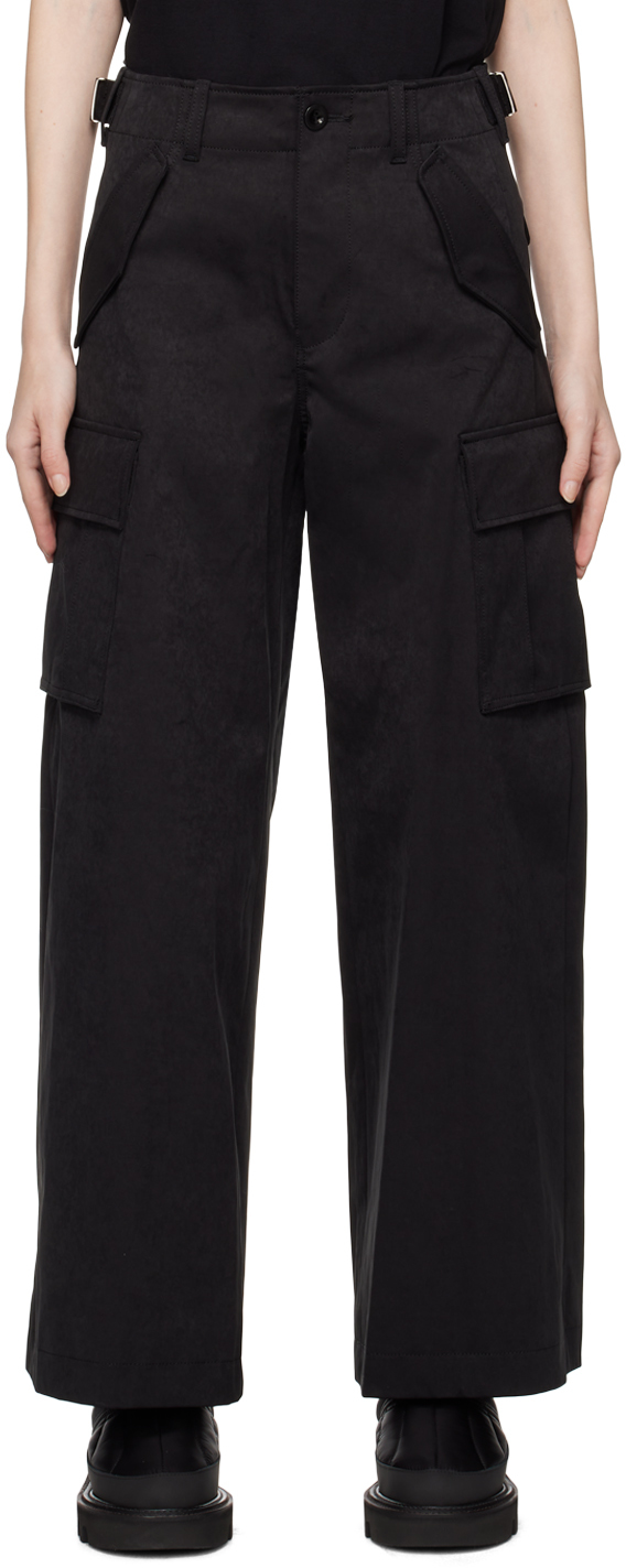 Sacai Black Cargo Pocket Faux-suede Trousers In 001 Black