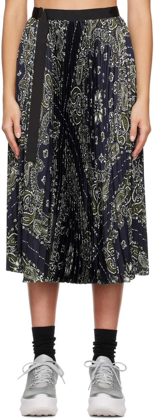 Navy Bandana Print Midi Skirt by sacai on Sale