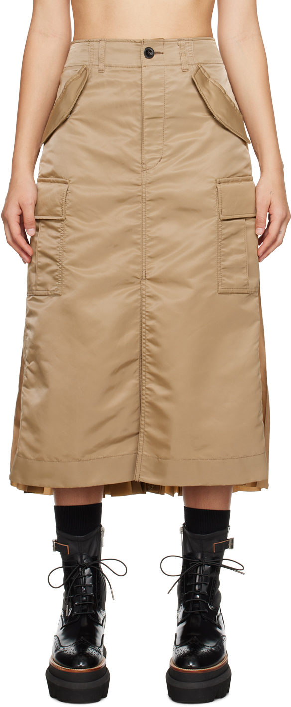 Sacai Beige Paneled Midi Skirt