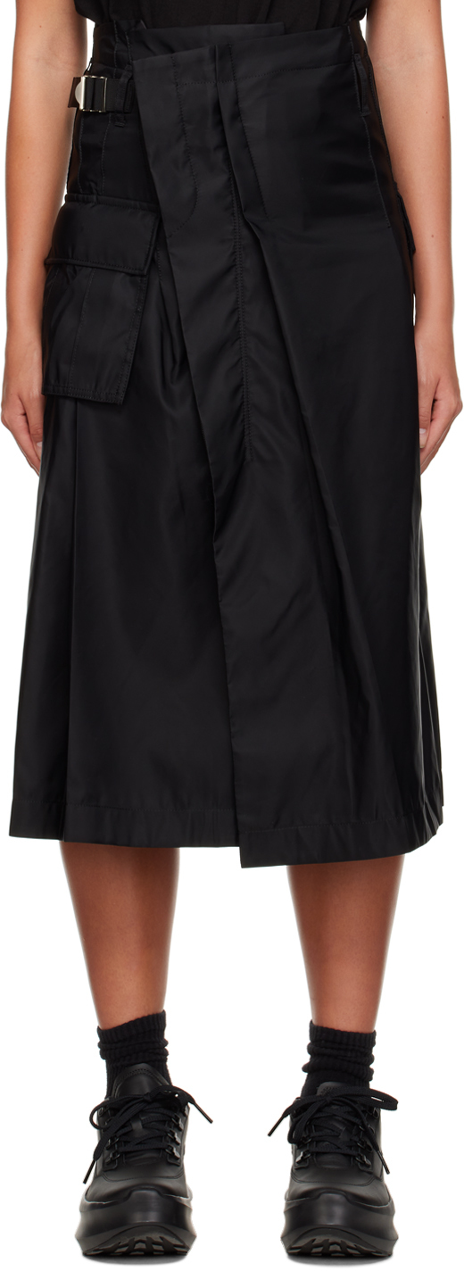 sacai: Black Pleated Midi Skirt | SSENSE