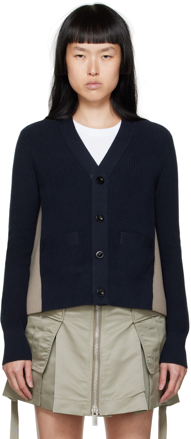 Navy & Beige Suiting Cardigan by sacai on Sale