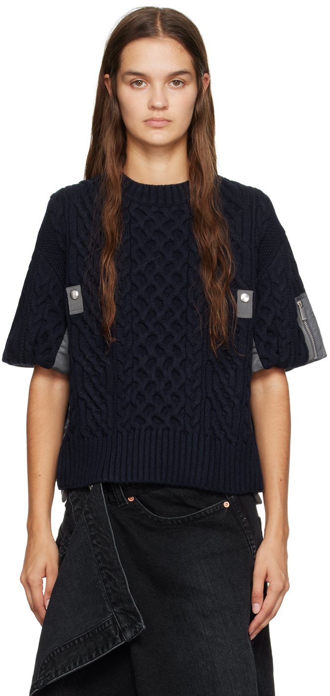 sacai: Navy & Gray Paneled Sweater | SSENSE