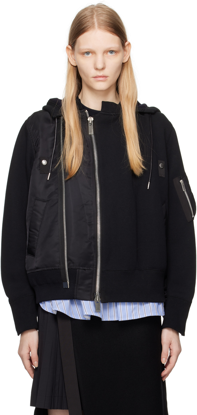 sacai: Black Zip Hoodie | SSENSE