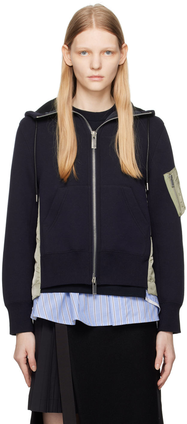 SACAI NAVY & KHAKI PANELED HOODIE