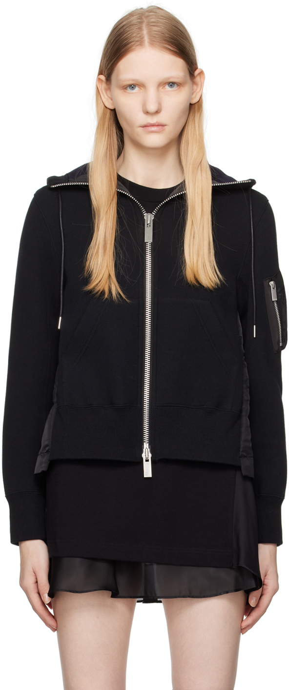 Black Paneled Hoodie by sacai on Sale