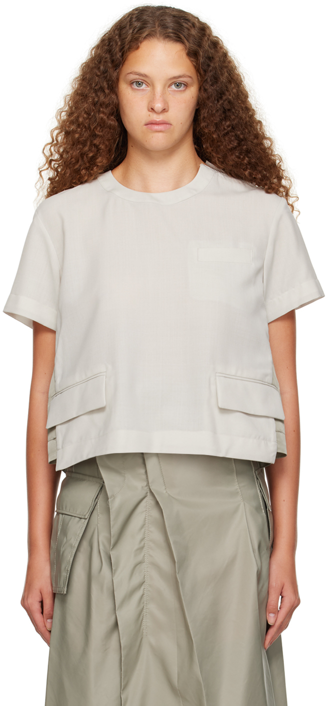 Beige & Khaki Paneled T-Shirt by sacai on Sale