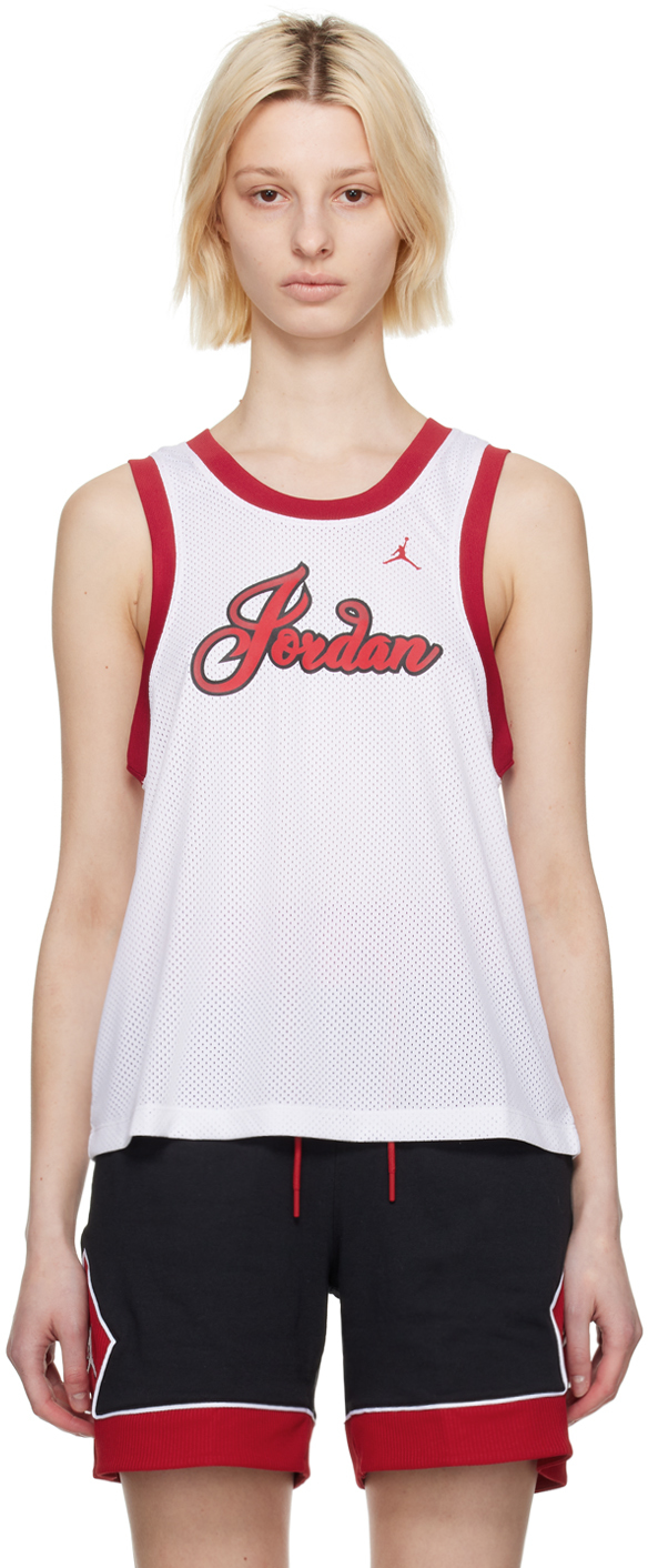 Shop Nike White Bonded Tank Top In White/gym Red