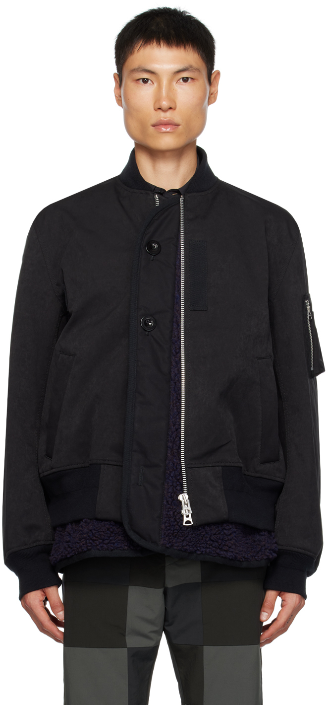 Sacai Black Mix Faux-suede Bomber Jacket In 001 Black