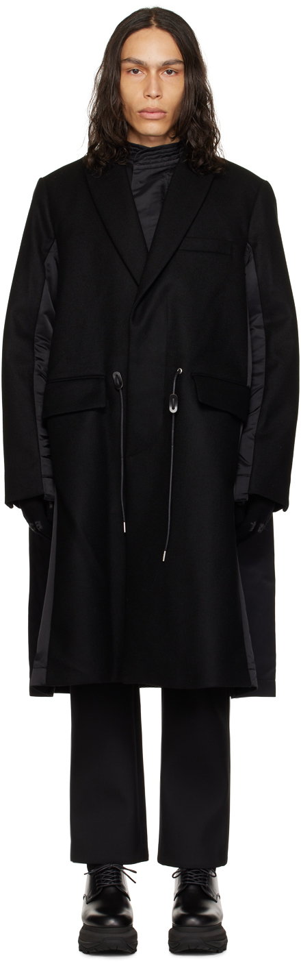 sacai: Black Drawstring Coat | SSENSE