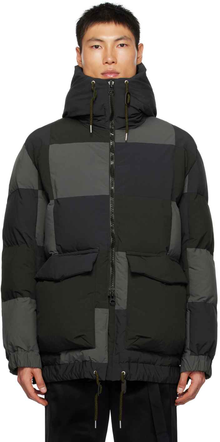 Shop Sacai Black & Blue Hooded Puffer Jacket In 020 Black Multi
