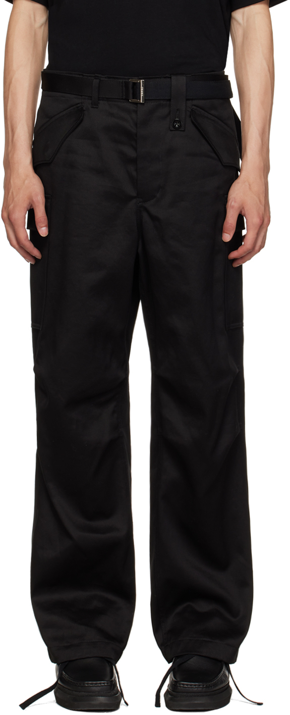 Black Belted Cargo Pants by sacai on Sale