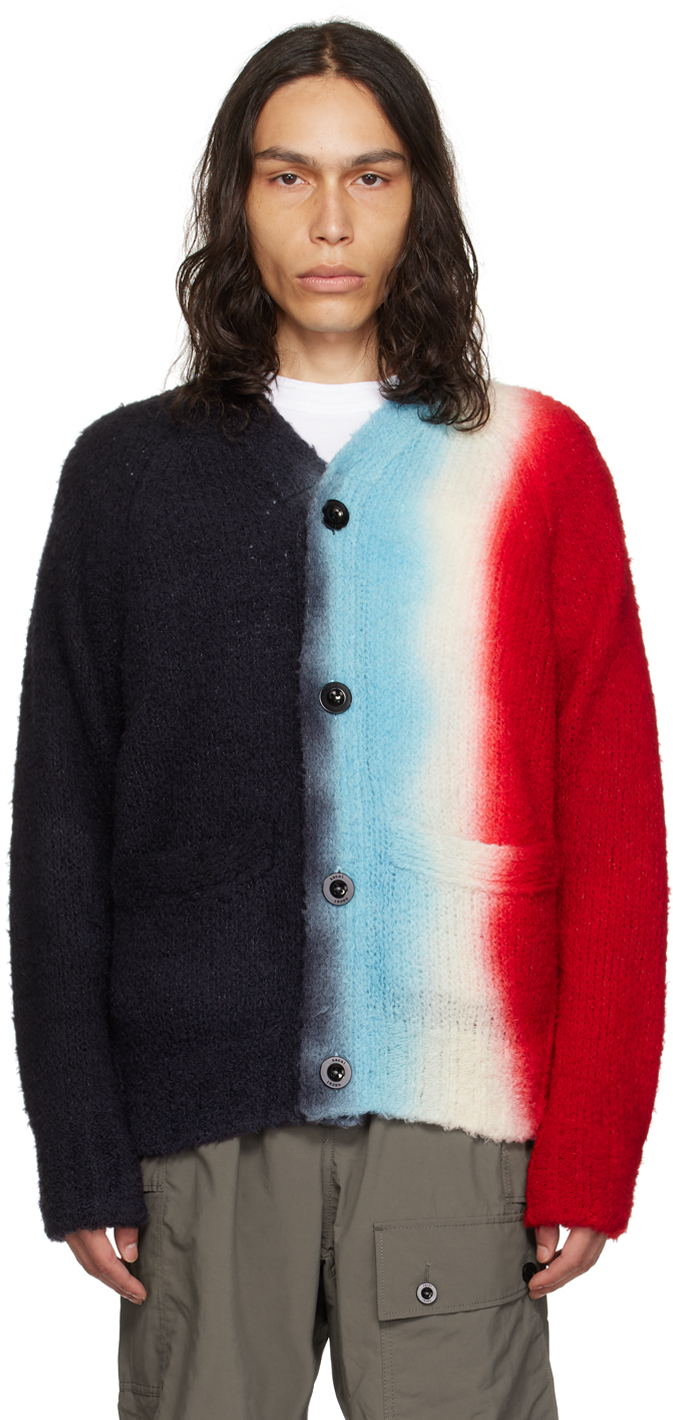 Sacai Men's Tricolor Space-Dye Wool-Blend Cardigan