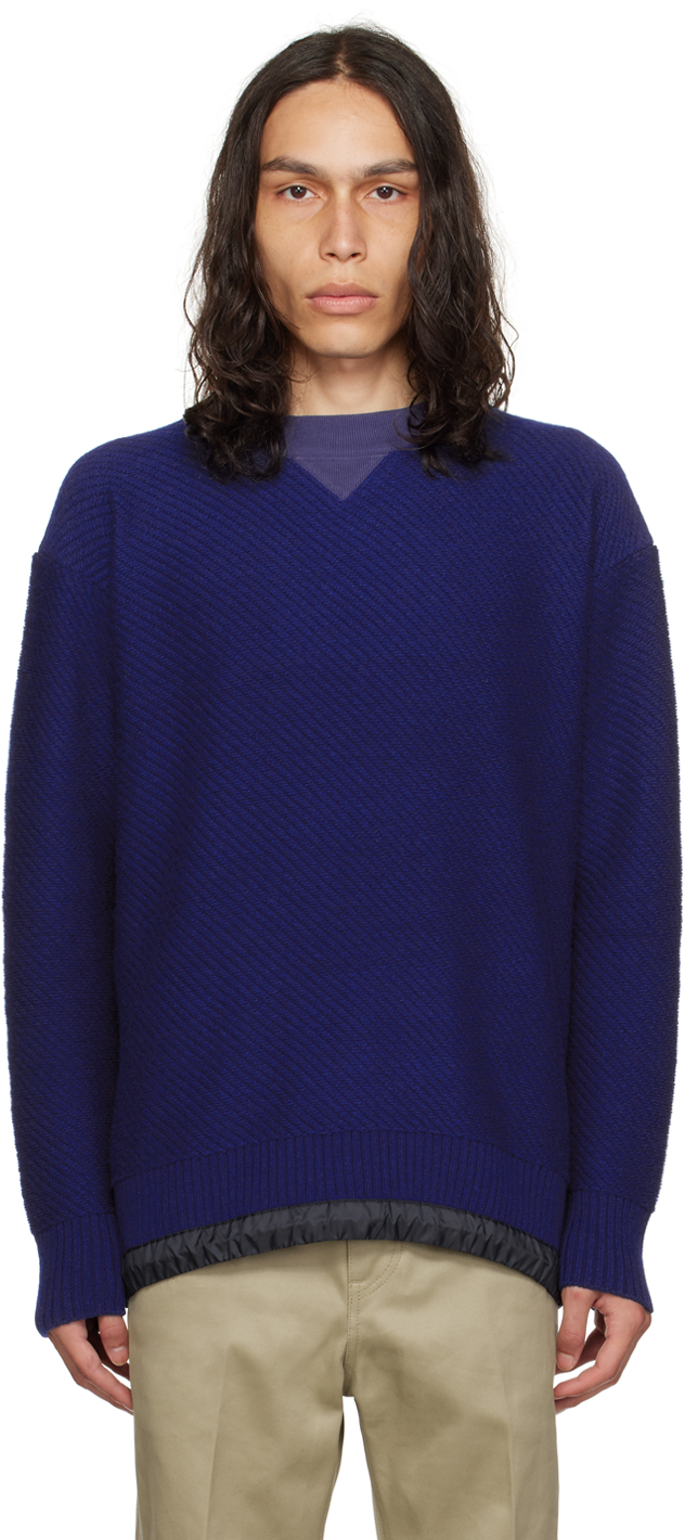 sacai: Blue Crewneck Sweater | SSENSE