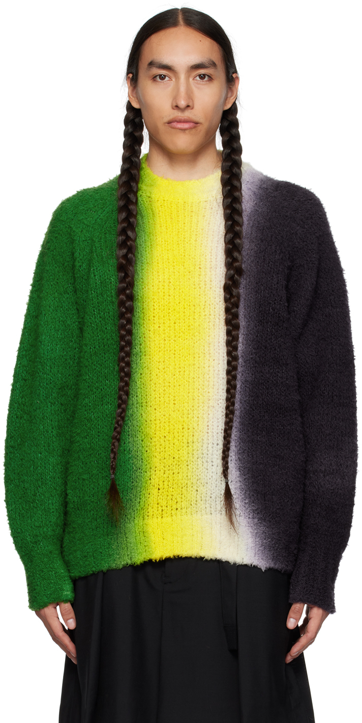 Shop Sacai Green & Navy Tie-dye Sweater In 555 Greenxnavy