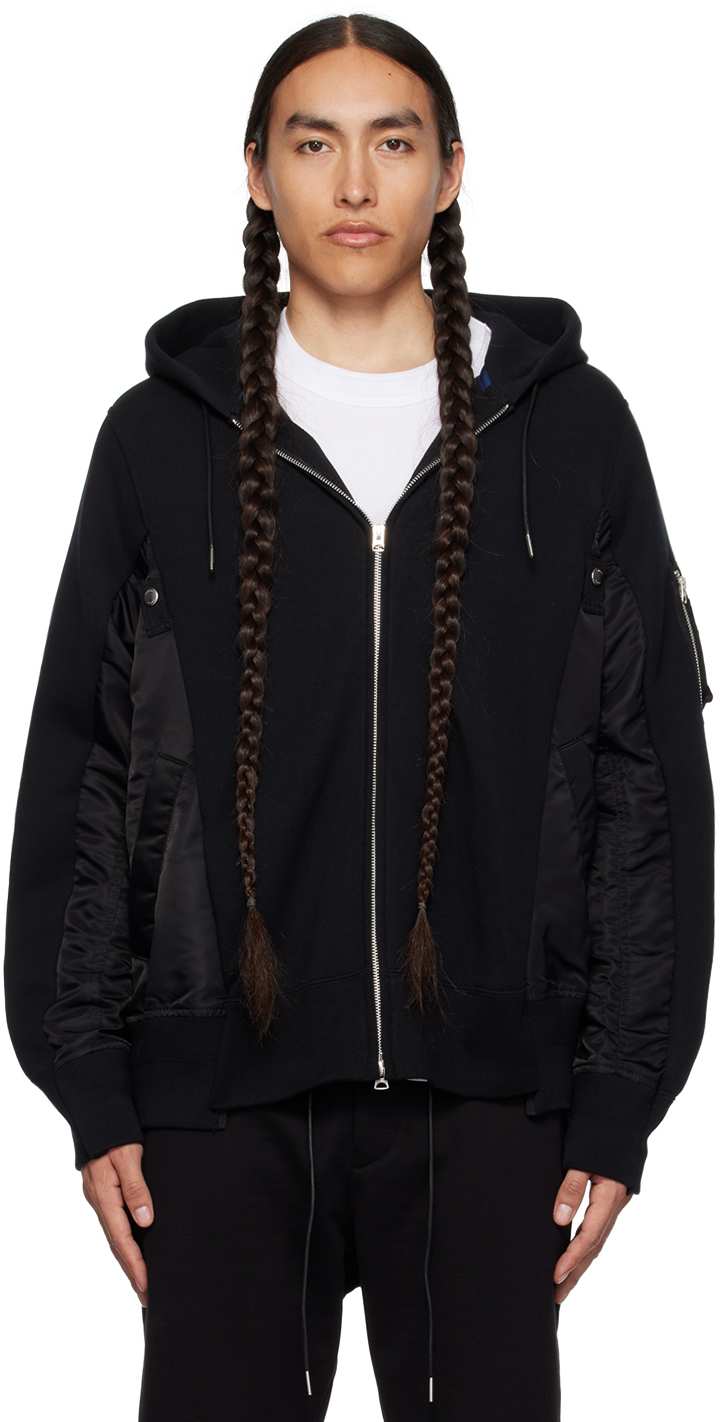 Shop Sacai Black Sponge Hoodie In 002 Blackxblack