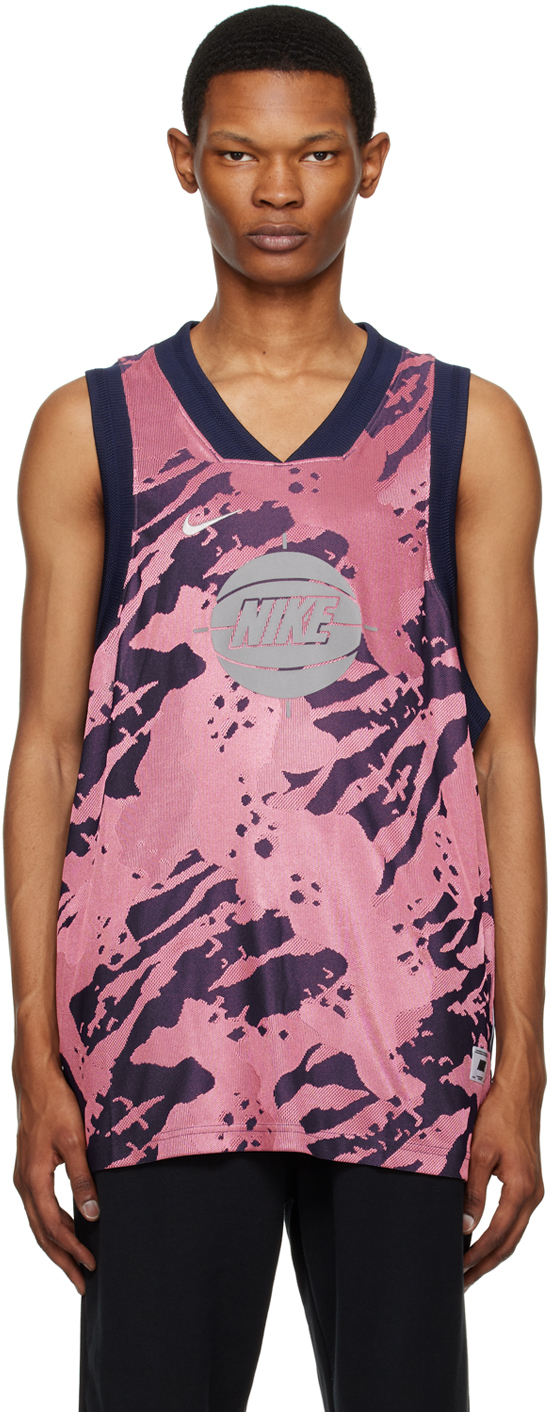 Navy & Pink Embroidered Tank Top