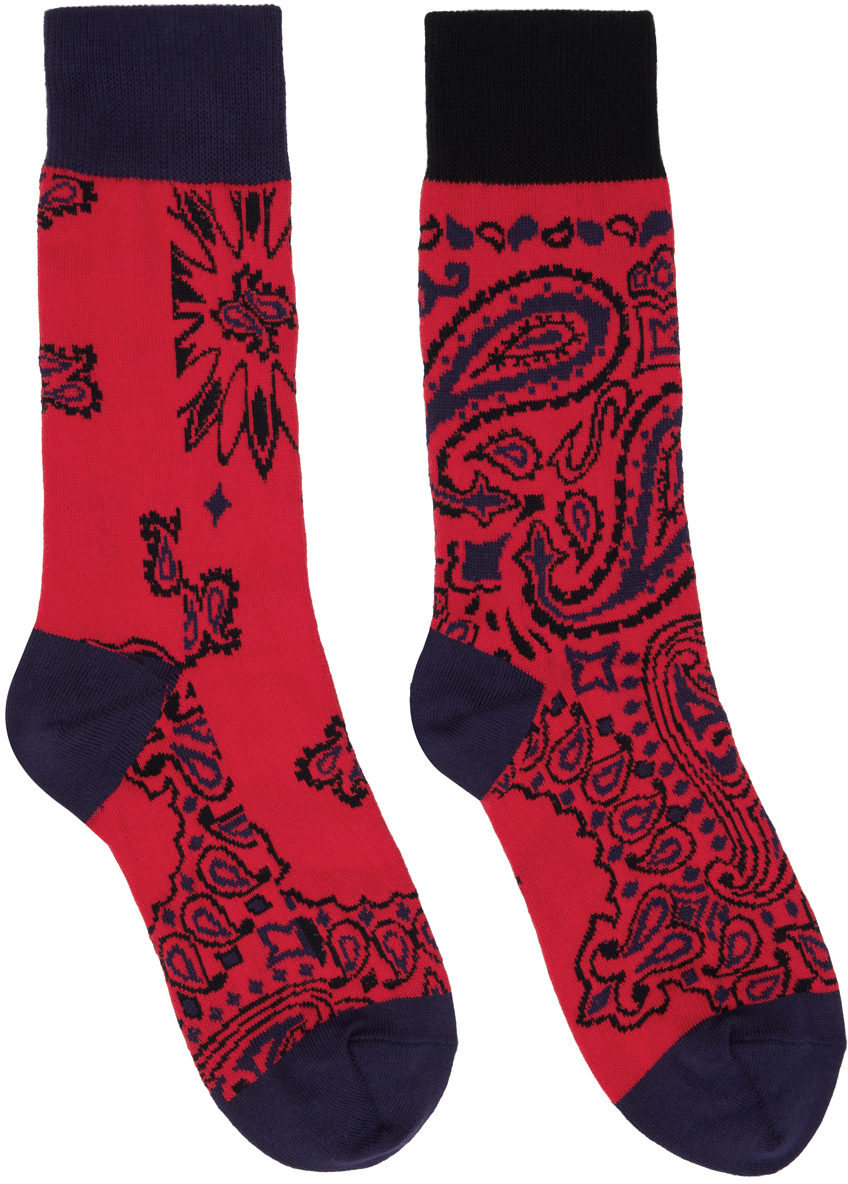 Sacai Red Bandana Socks In 751 Red