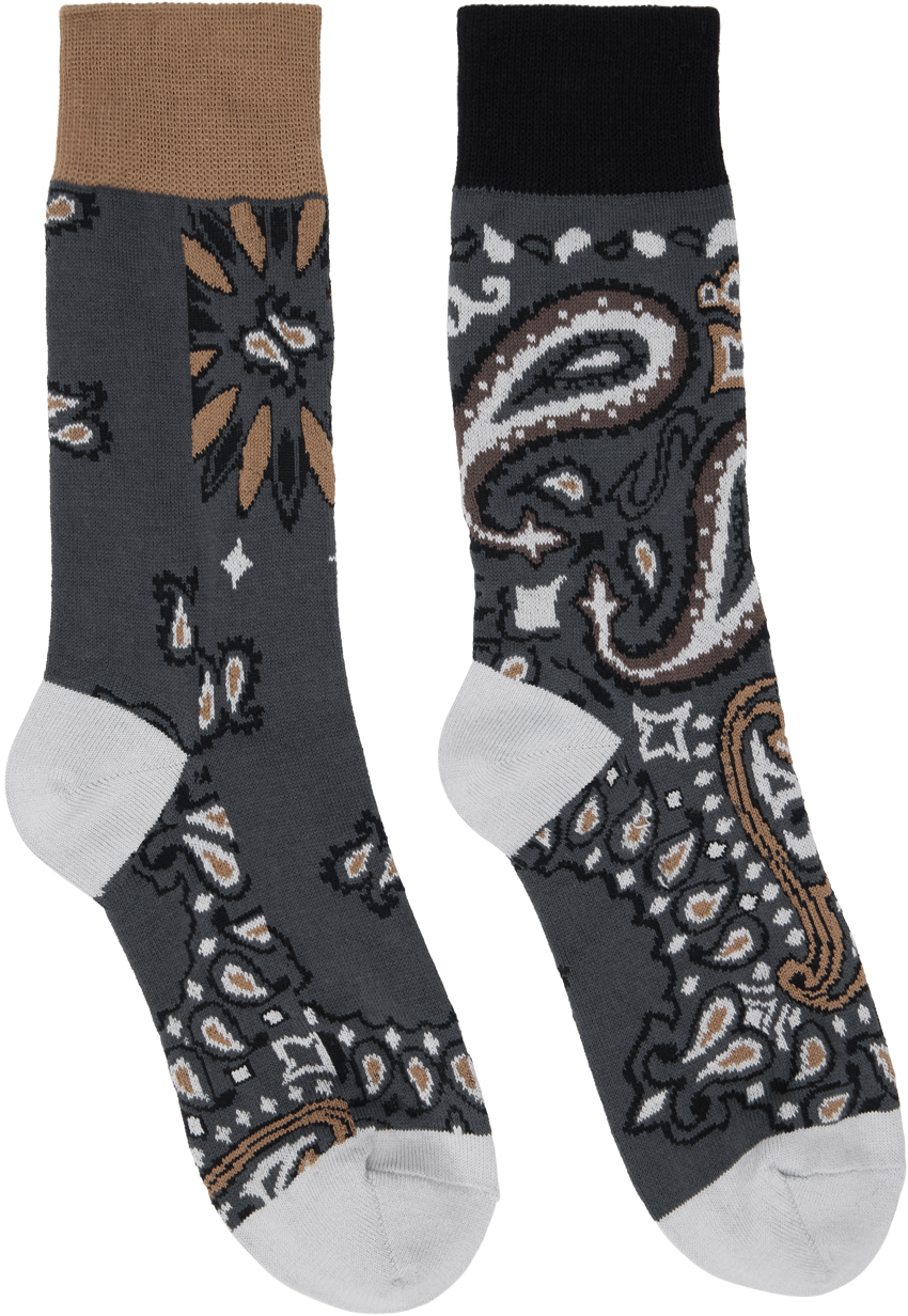 sacai: Gray Bandana Socks | SSENSE Canada