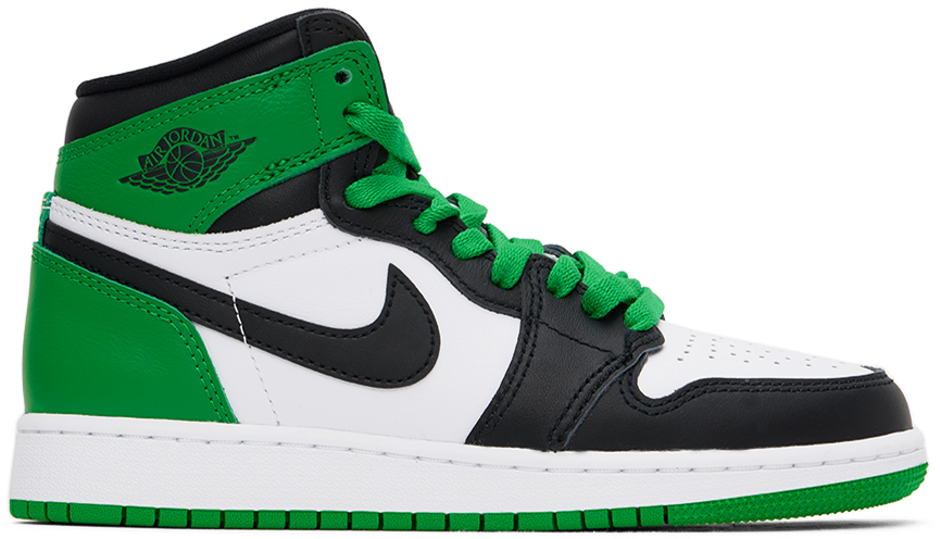 Nike Kids White & Green Air Jordan 1 High Og Big Kids Sneakers In Black/lucky Green/white