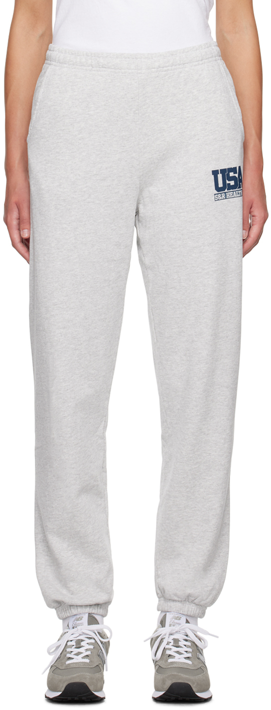 Shop Sporty And Rich Gray Team Usa Sweatpants In Heather Gray/navy