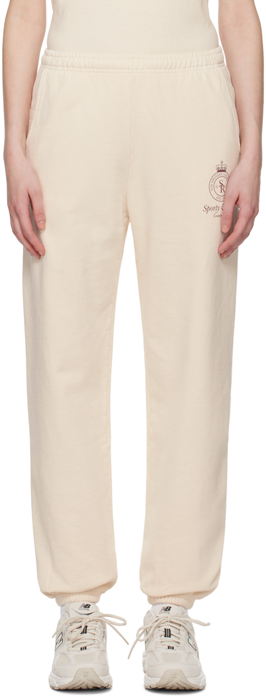 Sporty And Rich Crown Cotton Trackpant In Cream
