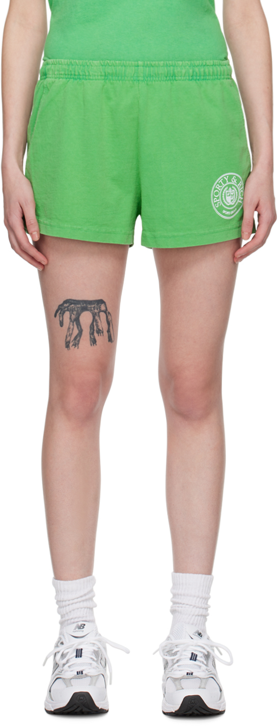 Sporty And Rich Green Connecticut Crest Shorts In Verde