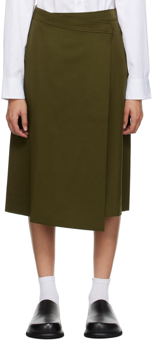 Khaki Wrap Midi Skirt