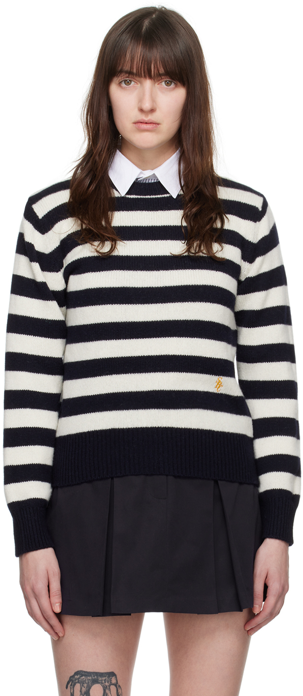 Sporty And Rich Navy & Off-white 'src' Sweater In Navy/ecru Stripe