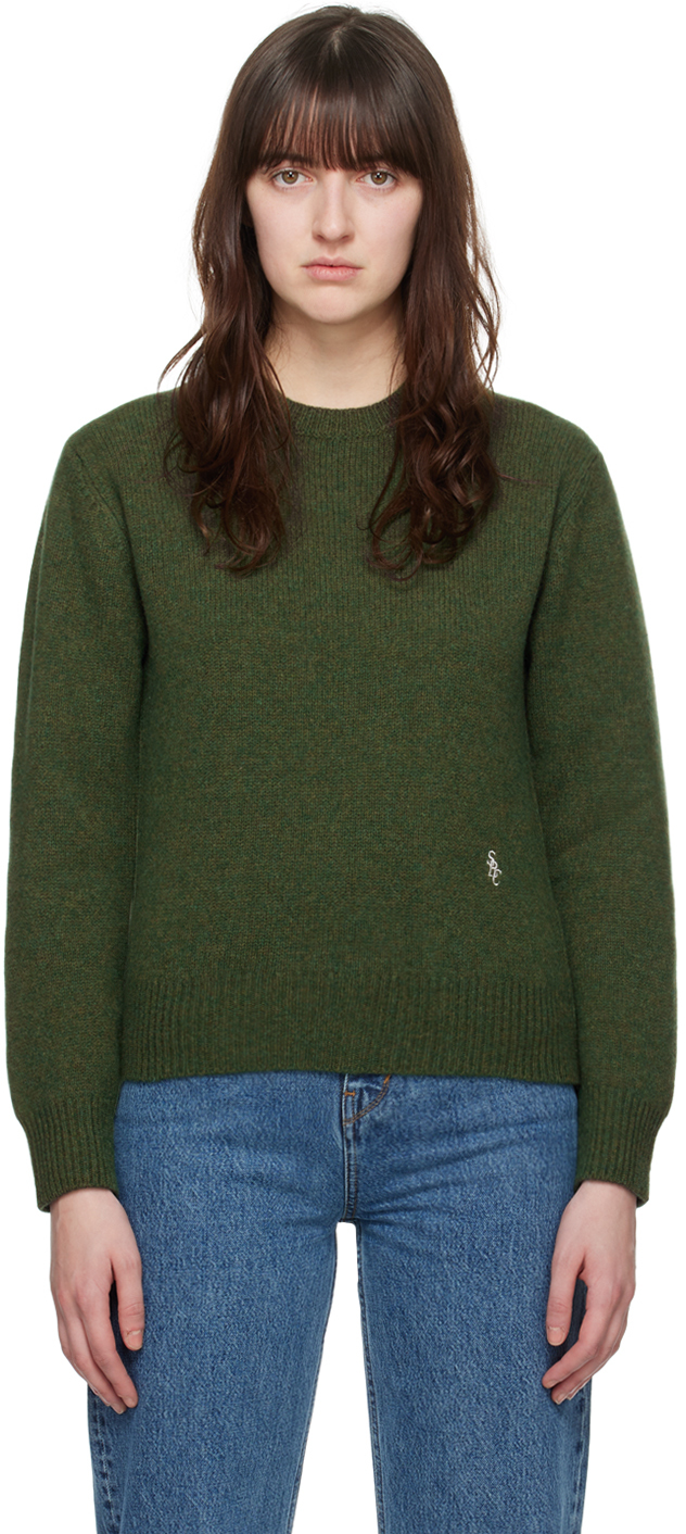 Green 'SRC' Sweater by Sporty & Rich on Sale