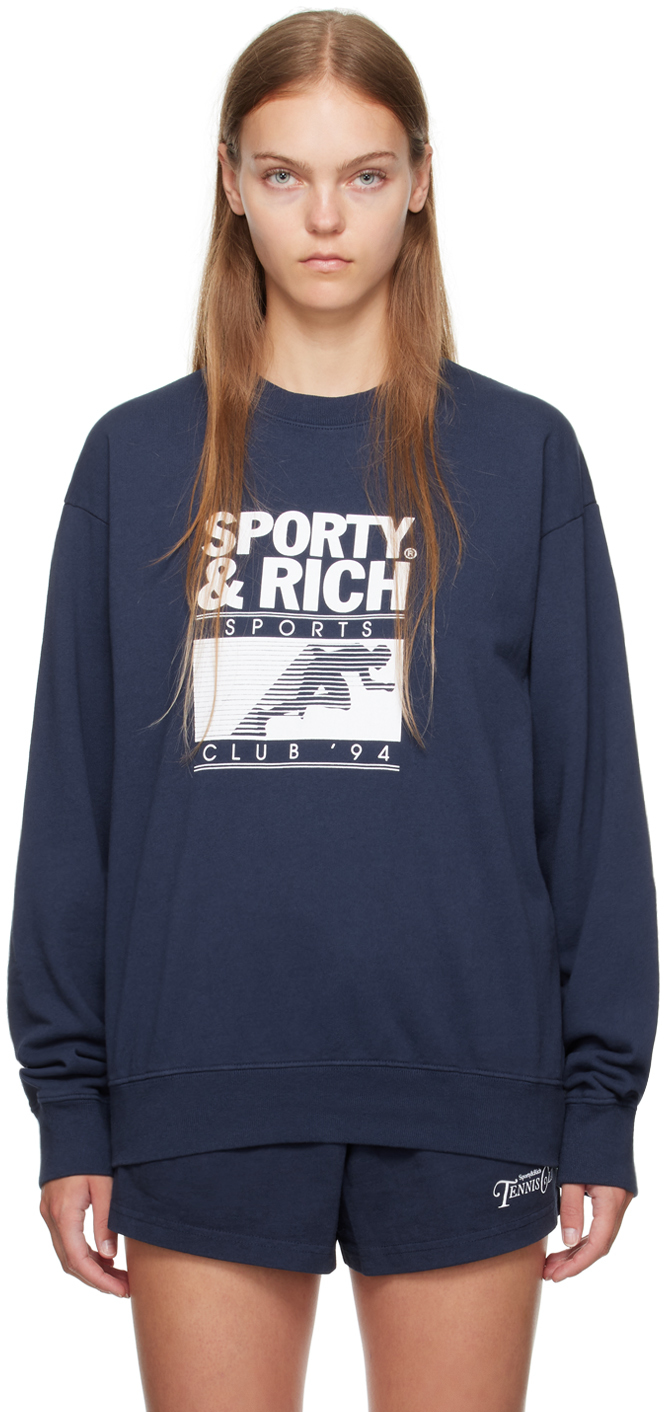 Sporty & Rich Navy Motion Club Sweatshirt SSENSE