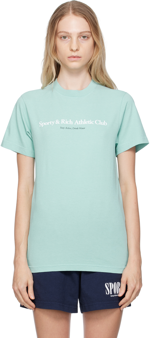 Green 'Athletic Club' T-Shirt by Sporty & Rich on Sale