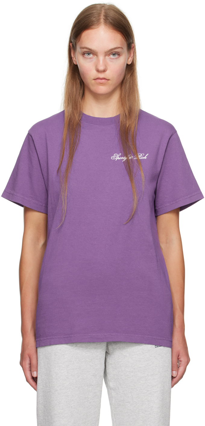 Sporty And Rich Logo-print Cotton T-shirt In Purple