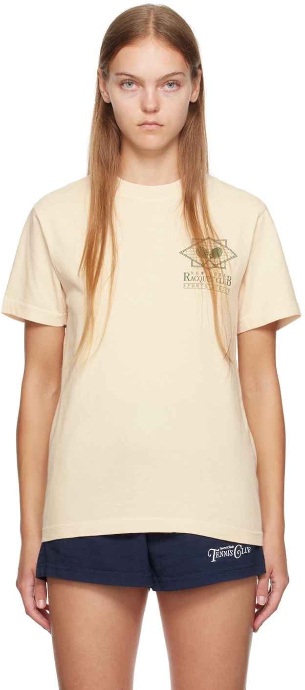 Shop Sporty And Rich Off-white 'ny Racquet Club' T-shirt In Cream/forest