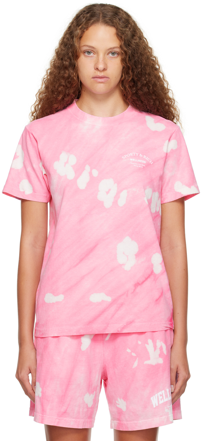 Shop Sporty And Rich Pink 'wellness' T-shirt In Taffy/white