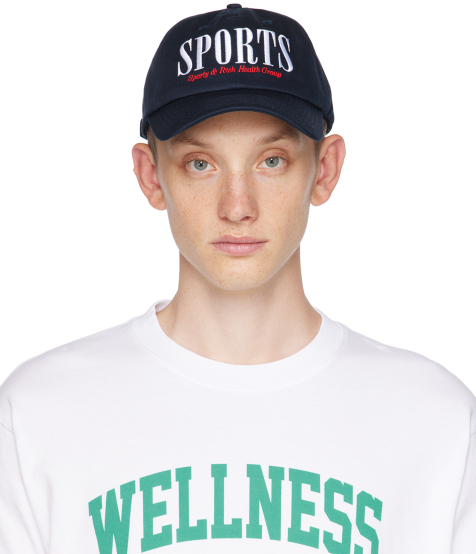 Navy 'Sports' Cap by Sporty & Rich on Sale