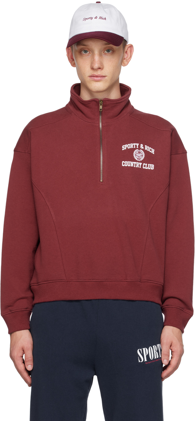 Sporty & Rich Burgundy Varsity Crest Sweatshirt SSENSE