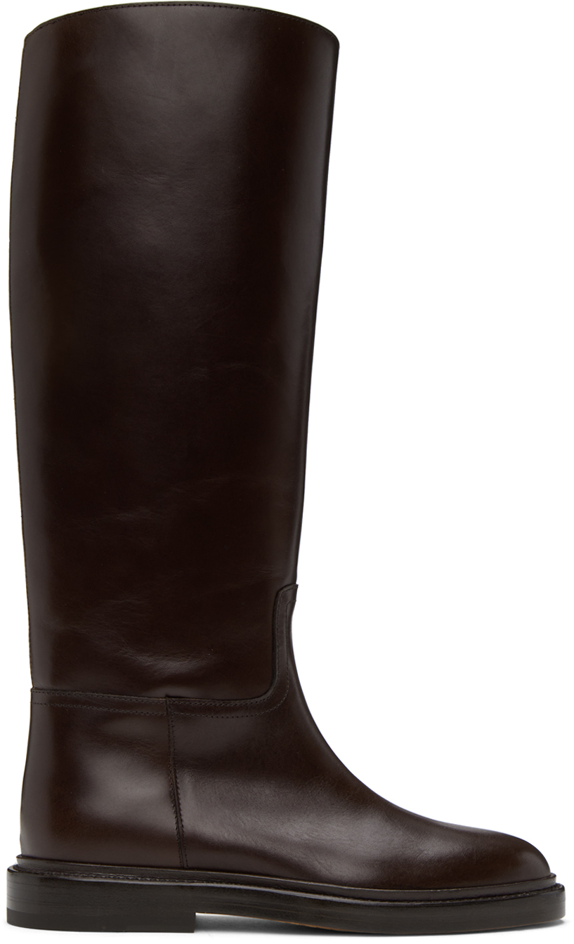 Legres Burgundy Leather Riding Boots In Maroon
