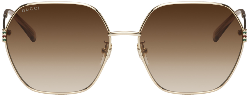 Gucci: Gold Hexagonal Sunglasses | SSENSE Canada