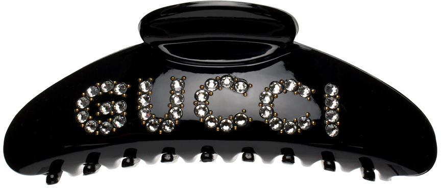 Gucci Logo Embellished Hair Clip In 8005/crystal/black