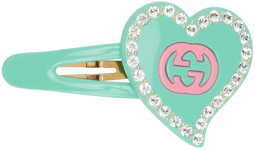 Gucci Interlocking G Embellished Hair Clip In 8005/turq./pink/cry