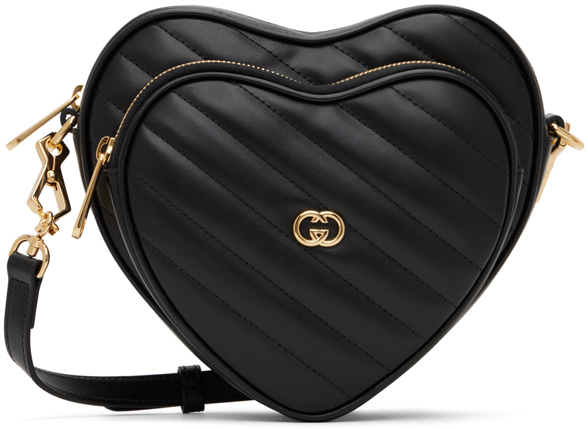 Gucci: Black Mini Interlocking G Heart Bag