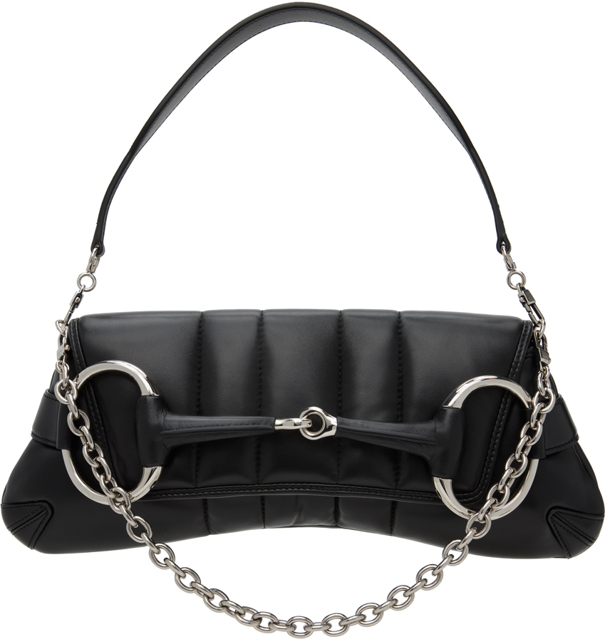 Black Medium Horsebit Chain Bag